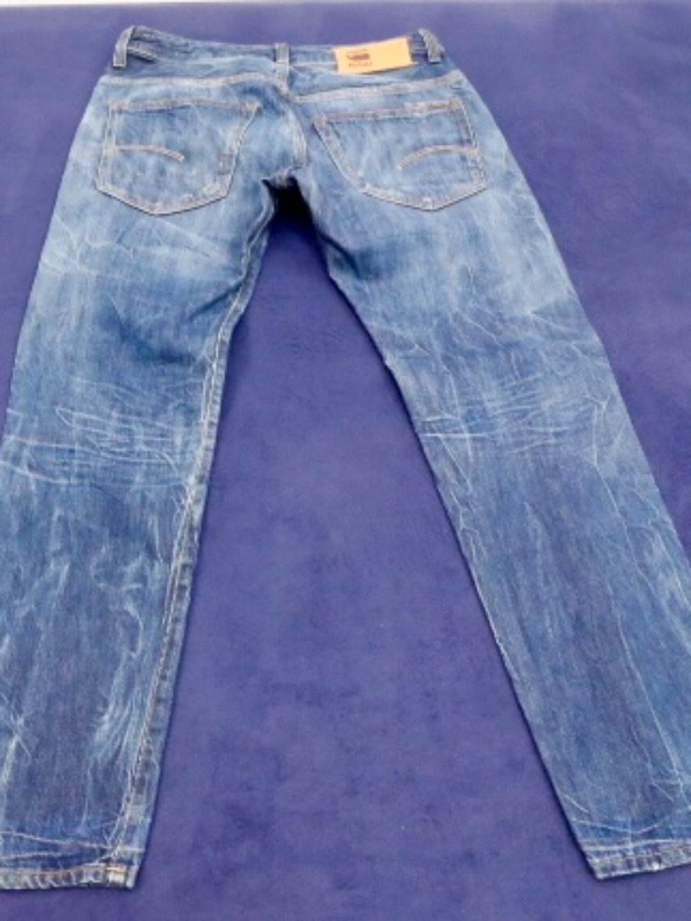 G-Star RAW 3301 Straight Leg Distressed Denim Jeans Button Fly Blue